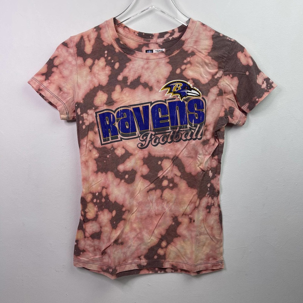 Baltimore Ravens Logo Football NFL Custom Acid Wash T-shirt — Women's Size Small